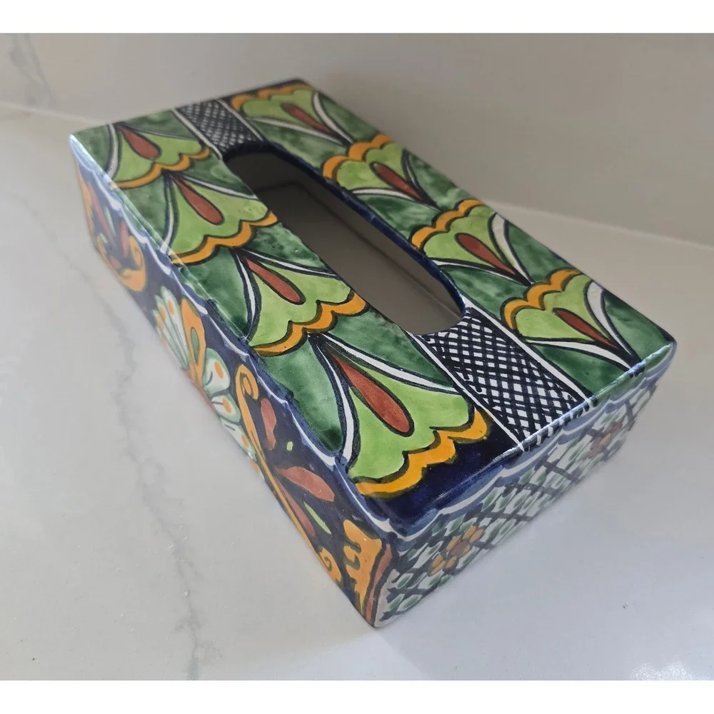 Talavera Mexican Pottery Hand Painted Ceramic Tissue Box Cover